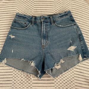 Women’s Abercrombie Curve Love Distressed High-Waist Denim Shorts - Blue